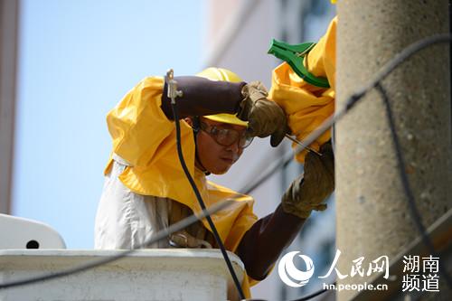 高温天气国网郴州电力带电作业除隐患