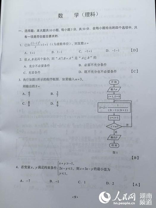 2015湖南高考理科数学试卷答案