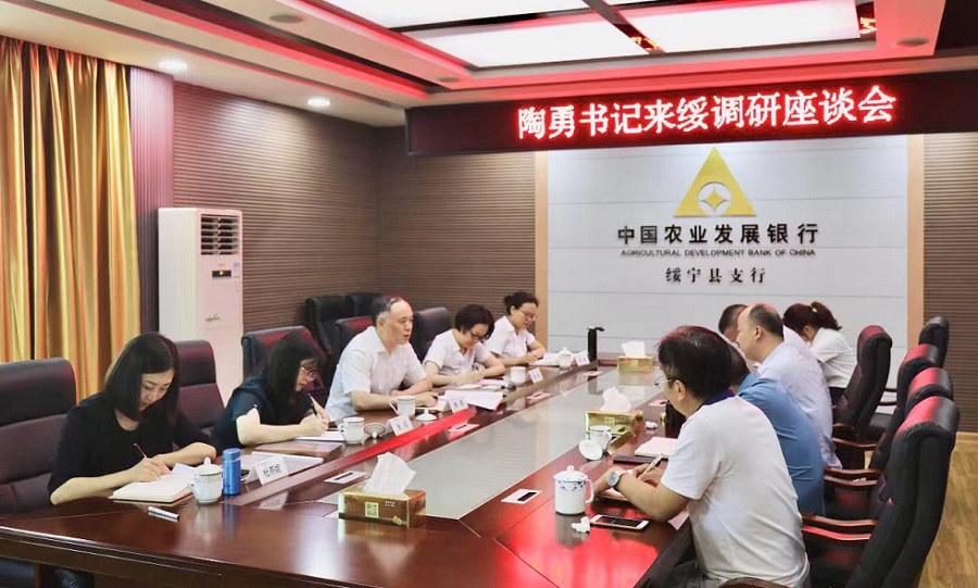 陶勇在绥宁县支行主持召开调研座谈会。单位供图