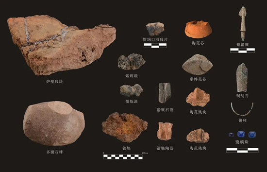 官田遗址出土的遗物：铜器、冶炼遗物及石器。受访单位供图