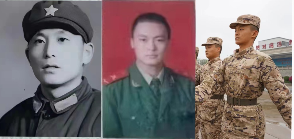 新兵于秉民与父亲、外公的照片，一家人三代军人。单位供图