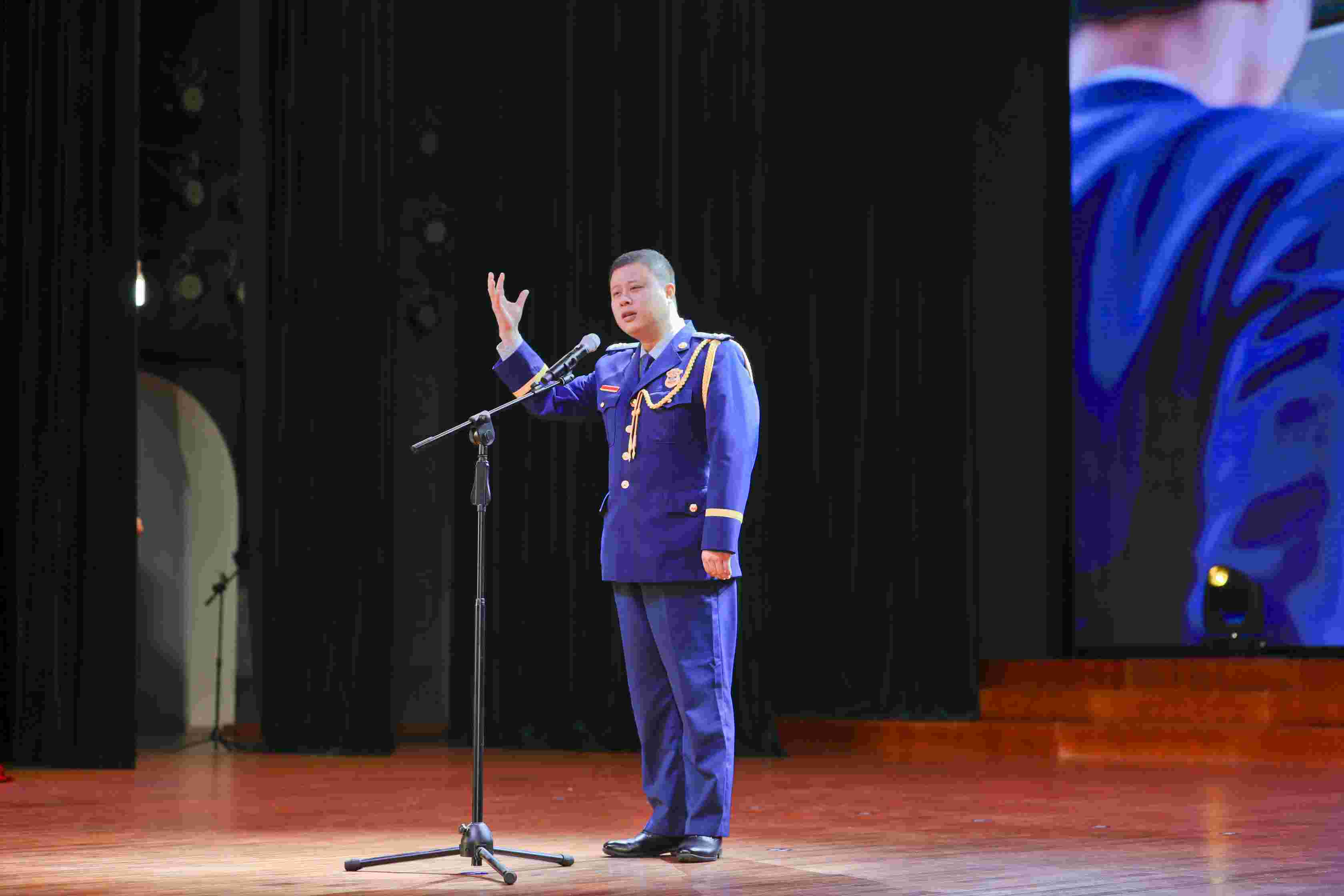 湘潭市消防救援支队参赛选手曾文彬演讲现场。受访单位供图