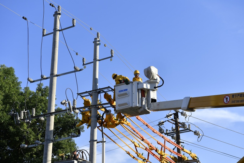 國網衡陽供電公司帶電作業工作人員在衡陽縣10千伏樟雞線開展帶電集中檢修。童迪攝