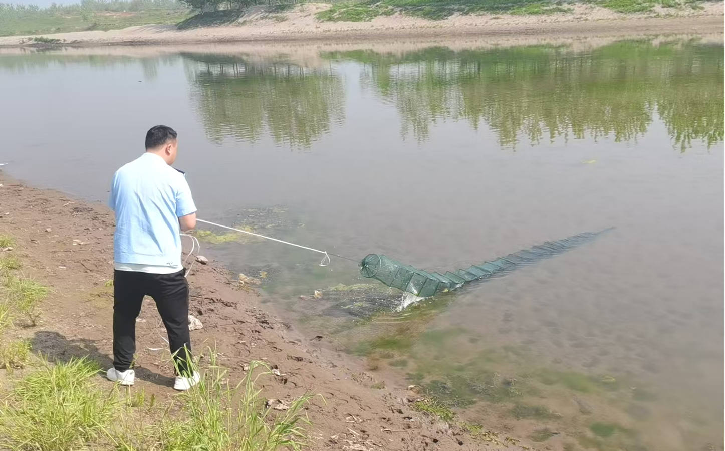 图为执法人员依法清理地笼网。吴芷英摄