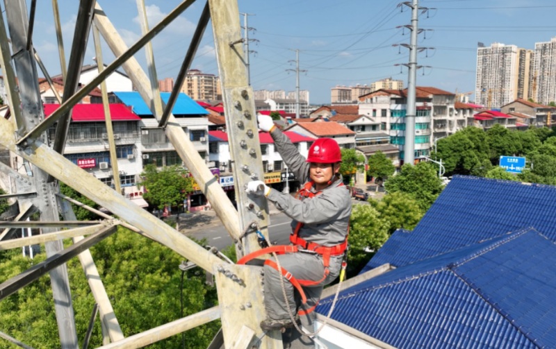 孙夫龙正在攀爬220千伏罗沙Ⅲ线。受访单位供图