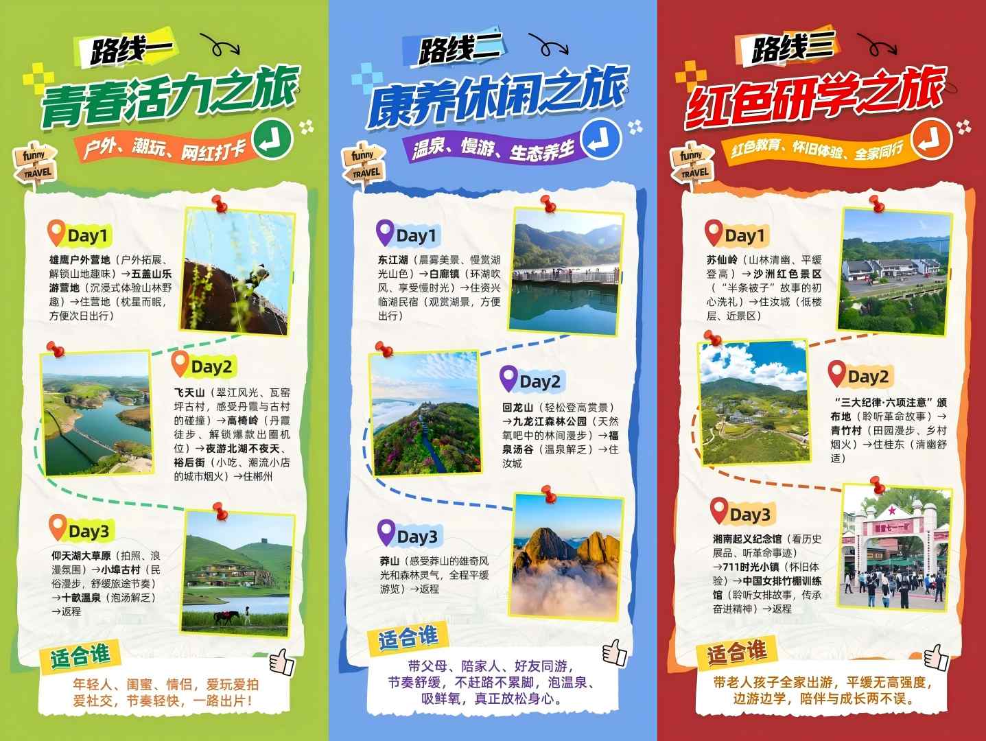 青春、康养、红色三条精品路线。单位供图