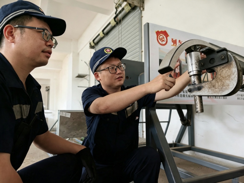 机械师正在进行受电弓检查培训。受访单位供图